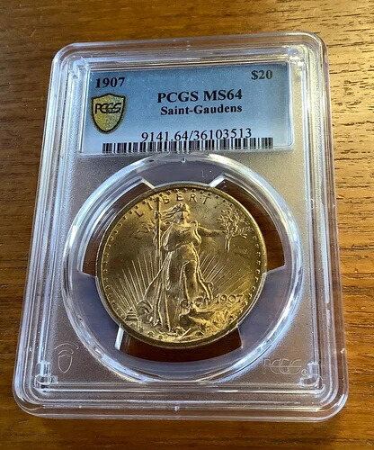 1907年 $20 ゴールドセントゴーデン ダブルイーグル PCGS ゴールドシールド MS 64-