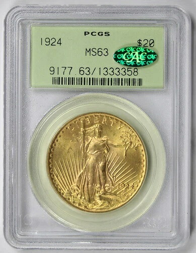 1924年製 セント・ゴーデンズ ダブルイーグル金貨 20ドル MS 63 PCGS OGH CAC認定