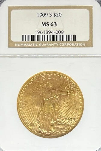 1909-S $20 セントゴーデンズ MS63 NGC (#PA1961894009)
