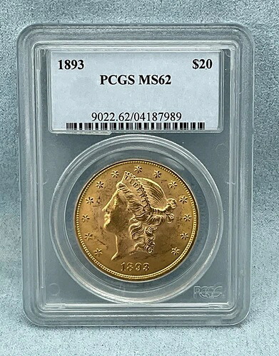 1893年 20ドル リバティゴールド ダブルイーグルコイン MS-62 PCGS