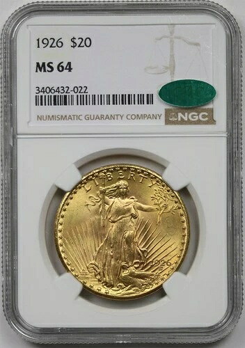 1926年 $20 NGC/CAC MS 64 サンゴーデンズ ゴールド ダブルイーグル-