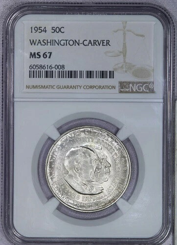 1954年 ワシントン カーバー 1/2ドル 50c NGC MS67 -トップポップ-
