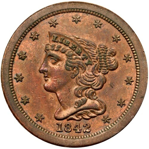 1842年 オリジナル PCGS PR 55 編組ヘアハーフセントコイン 1/2c-