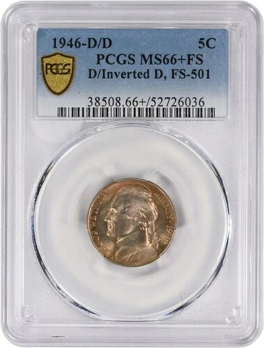 1946-D/D ジェファーソン ニッケル FS-501 MS66+FS PCGS