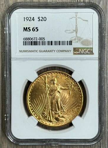 1924年 P $20 ゴールド セント・ゴーデンズ ダブルイーグル、NGC MS-65、投資グレード地金 766,920円