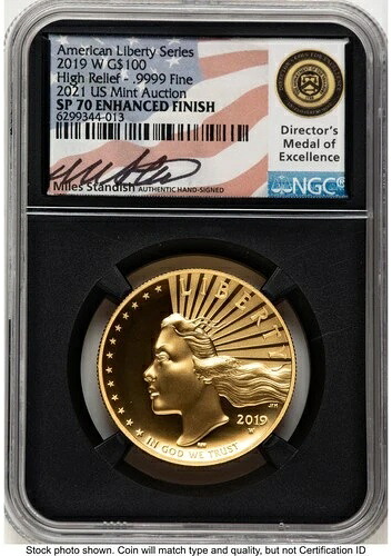 2019-WG $100 アメリカン リバティ ハイレリーフ エンハンスド 2021年 米国造幣局オークション マイル-