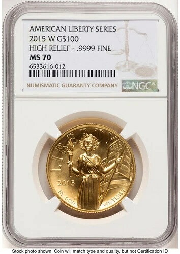 2015-W G$100 アメリカン・リバティ・ハイレリーフ ブラウンラベル NGC MS70 (781404008)