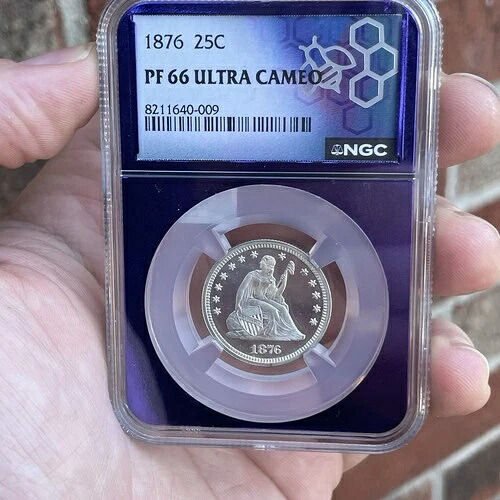 1876年プルーフ25セントPF66ウルトラカメオシルバー1150枚鋳造NGCレアシートタイプパターン