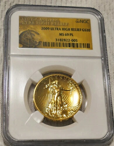 2009年 20ドル 超高浮き彫り ダブルイーグル金貨 MS69 PL + マホガニー箱 / COA