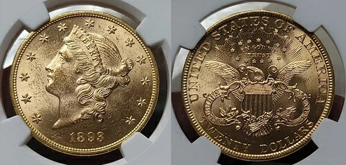 1893 年リバティ ゴールド ダブル イーグル $20 NGC MS 63 より良い日付!