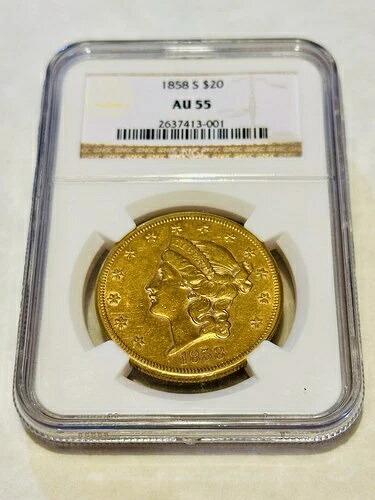 1858-S AU55 NGC リバティ ダブルイーグル 20 ドル金貨 非常に良好な状態 (PCGS なし)