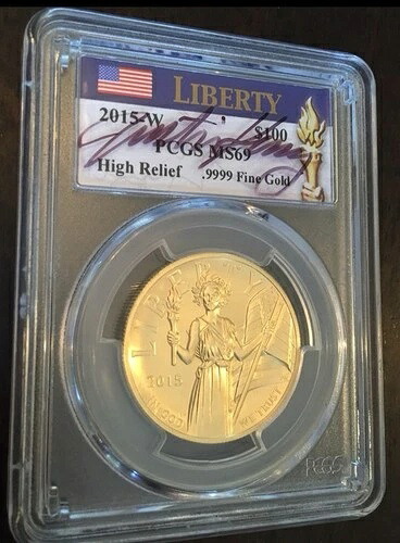 2015年 Wゴールド 100ドル高浮き彫り 1オンス アメリカンリバティ PCGS MS69 ジャスティン・クンツ署名