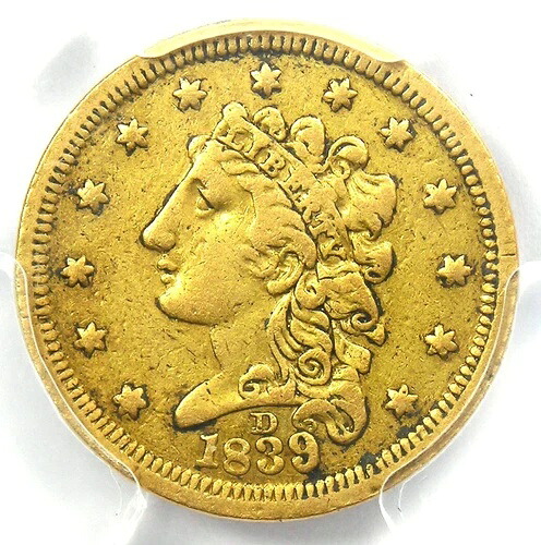 1839-D クラシック ゴールド クォーター イーグル $2.50 - PCGS VF 詳細 - 希少なダロネガ コイン!