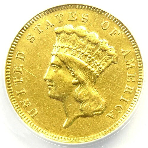 1881 年 3 ドル インディアン金貨 $3 - ANACS AU50 認定詳細 - 希少な日付!