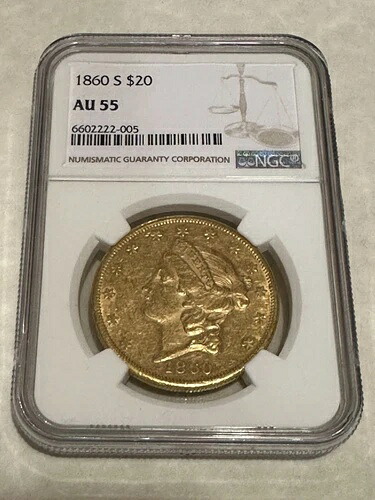 1860年-S AU55 NGC リバティ ダブルイーグル $20 ゴールドコイン ナイスアピール (PCGなし)-