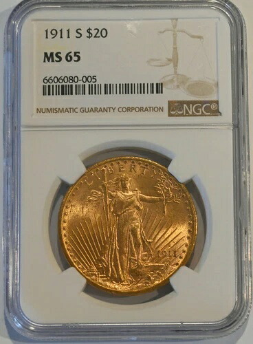 1911年 S $20 ゴールド セント・ゴーデンズ NGC MS65 ダブルイーグル!送料無料!