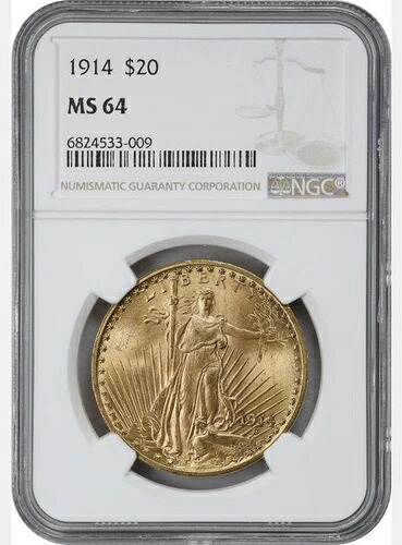 1914 年金貨 20 ドル ダブルイーグル NGC MS-64。素晴らしい刻印と外観!