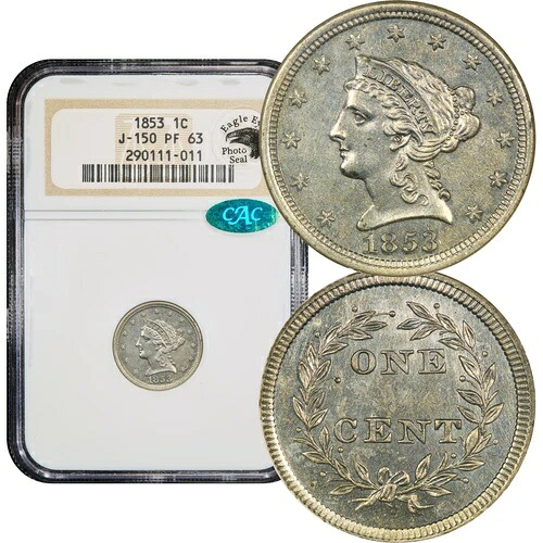 1853年パターンセント 1セント J-150 NGC PR63 CAC