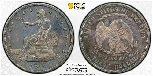 SASA 1879年プルーフトレードドル PCGS Pr63 素晴らしい色