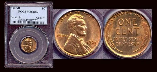 1925年-D 1C PCGS MS64RD-PQ ピュアレッド リンカーンウィート セント-