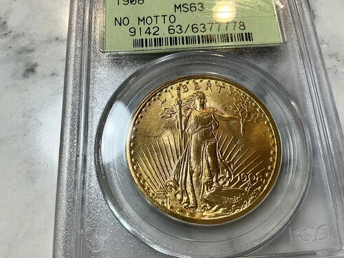 1908年 モットーなし 20ドル セント・ゴーデンズ ゴールド ダブルイーグルコイン NGC MS63 1933年以前 ゴールド