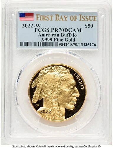 2022-W プルーフゴールド バッファロー 1オンス FDI フラッグ PCGS PR70