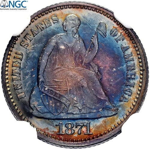 [#970325] アメリカ合衆国、ハーフダイム、自由の女神像、1871年、フィラデルフィア、カメオ、S｜WORLD RESOURCE【QUEEN店】