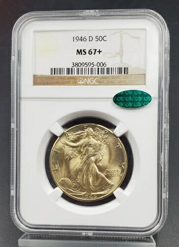 1946年 D 50セント ウォーキング リバティ ハーフ ドル NGC MS67 + CAC