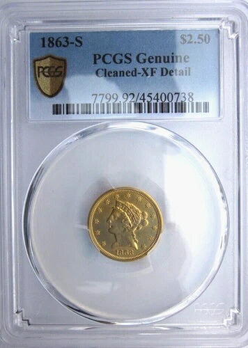 1863年-S 自由の女神ヘッドクォーター イーグル $2.50 ドル ゴールドサンフランシスコ 60 ? 80 存在-