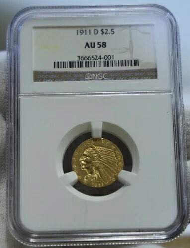 1911年 D（強D）米国2 1/2インディアンゴールドピース NGC AU58