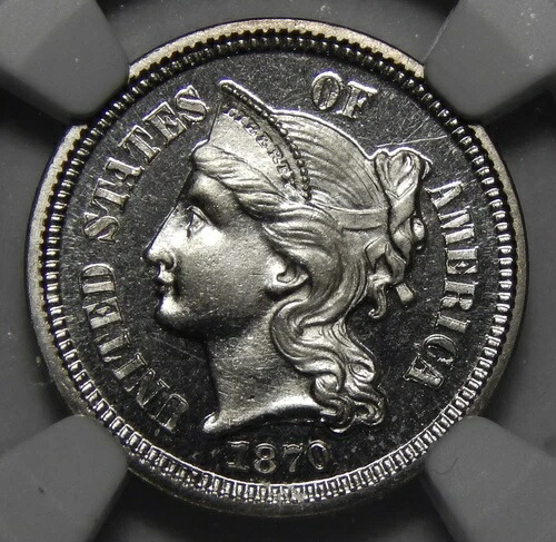1870 NGC PF67 カメオ 3セント ニッケル