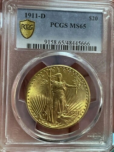 1911 D $20 ゴールド セントゴーデンス ダブルイーグル MS65 PCGS!! デンバー