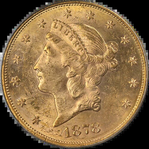 1878年 -S リバティ ゴールド $20 PCGS MS62 ナイス アピール ストロング ストライク-
