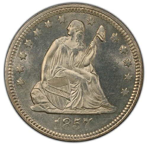 1857 年 着席リバティ クォーター - PCGS MS65 - 非常に希少で素晴らしい!｜WORLD RESOURCE【QUEEN店】