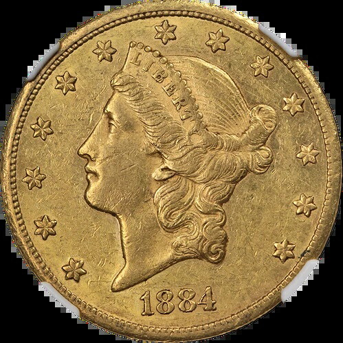 1884-CC リバティゴールド $20 NGC AU55 素晴らしい外観 素晴らしい打刻