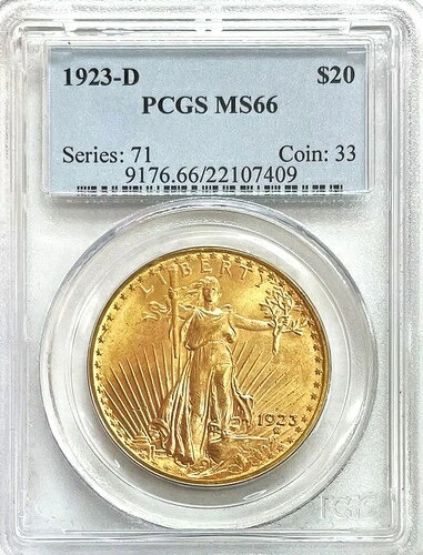 1923年 D ゴールド US $20 ドル St. GAUDENS コイン PCGS 鋳造状態 66-｜WORLD RESOURCE【QUEEN店】 807,730円