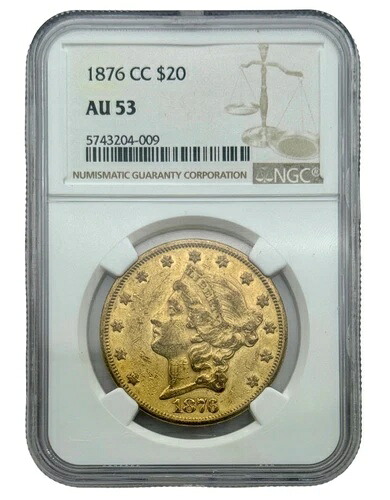 1876-CC 20ドル金貨ダブルイーグル、NGC AU53、オリジナル表面。カーソンシティ発行。