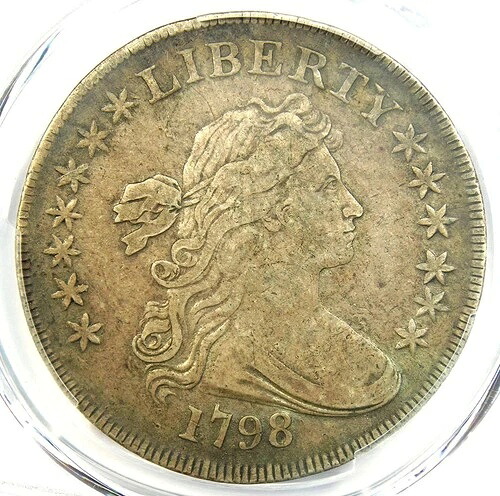 1798年製 スモール イーグル ドレープ バスト シルバー 1ドル コイン 13スター - PCGS VF 詳細