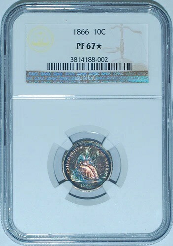 1866年 NGC PR67☆ プルーフストライク シーテッド リバティ ダイム
