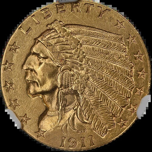 1911年-D インディアンゴールド $2.50 強力 D NGC AU58 キー日付 ナイスアピール-