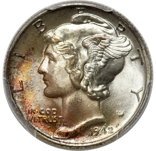 1942年 10セント マーキュリーダイム PCGS MS68+ CAC