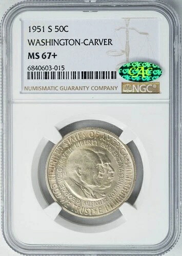 1951-S ワシントン・カーバー 50セント MS67+ NGC ~ CAC 948508-10