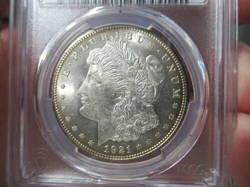 1921-D 米国アンティークシルバーモルガンドル、PCGS MS64、プルーフライク、ライトトーニング