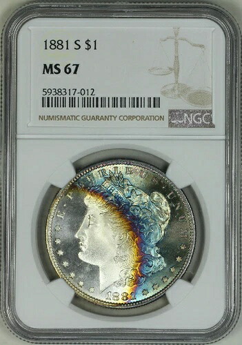 * 1881年-S * MS67 NGC * モーガンシルバードル * スノーホワイトカメオクレセントレインボー!- 828,520円
