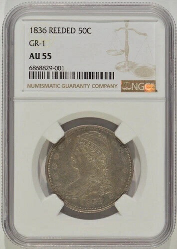 1836年製 キャップドバスト シルバーハーフドル 50セント リードエッジ NGC AU55 GR-1 6868829-001 828,520円