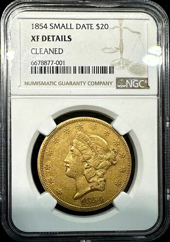 1854年 スモール デイトリバティ ヘッド $20 ダブルイーグル ゴールドコイン NGC XF ディテール-