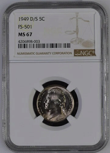 1949-D/S NGC MS67 Pop 5/0 ?? ジェファーソン ニッケル ? 5C オーバーミントマーク｜WORLD RESOURCE【QUEEN店】