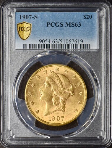 1907-S 20ドル金貨 リバティヘッド ダブルイーグル - PCGS MS63 ゴールドシールド ?COINGIANTS?