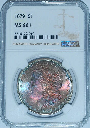 1879 P NGC MS66+ モルガン銀貨 スペクタキュラーカラー｜WORLD RESOURCE【QUEEN店】
