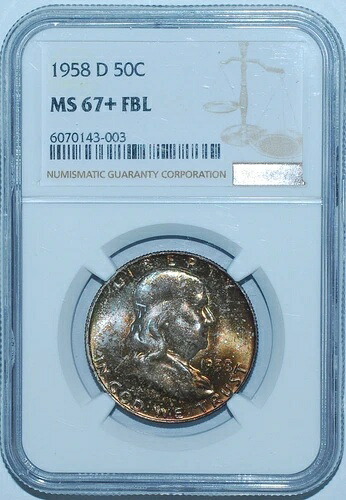1958 D NGC MS67 + FBL フルベルラインズ フランクリン 1/2ドル同様セット トーン付き-